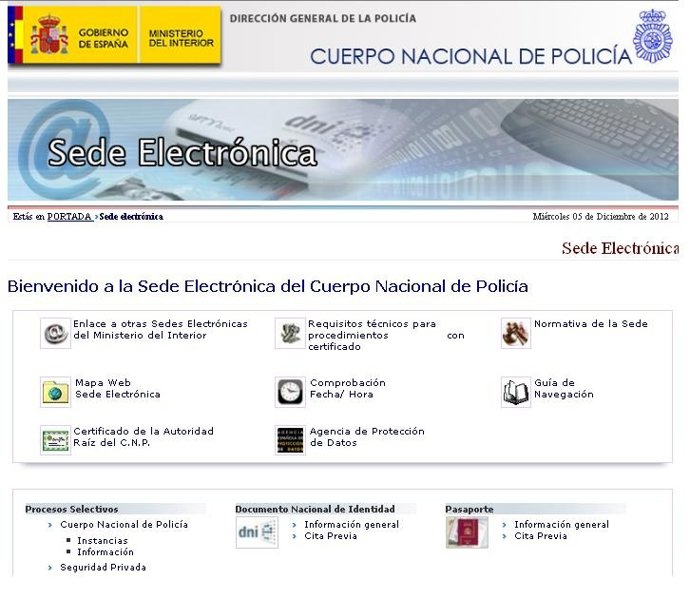 Página web de la sede electrónica