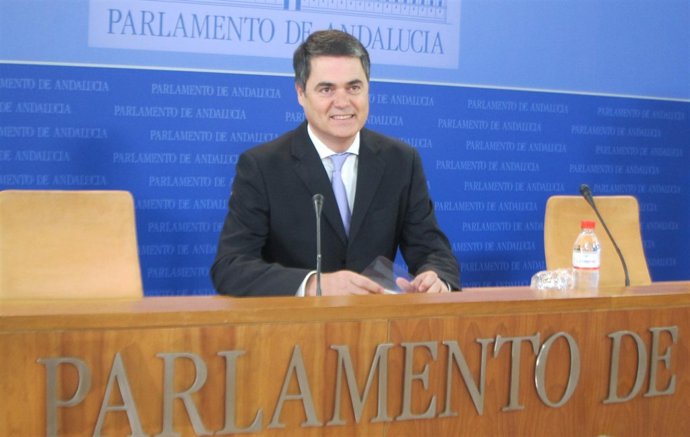 El portavoz del PP-A en el Parlamento, Carlos Rojas, hoy en rueda de prensa