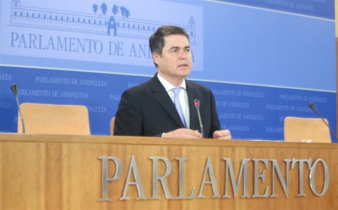 El portavoz del PP-A en el Parlamento, Carlos Rojas, hoy en rueda de prensa