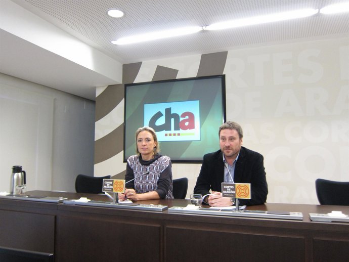 El presidente de CHA y la portavoz en las Cortes, Soro e Ibeas