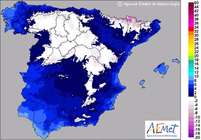 Temperaturas mínimas en España el 6 de diciembre