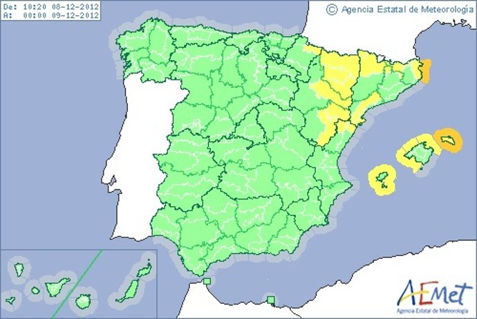 Mapa de alertas de Aemet para este sábado