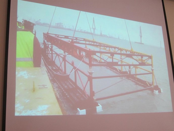 Estructura metálica utilizada para el traslado del pecio