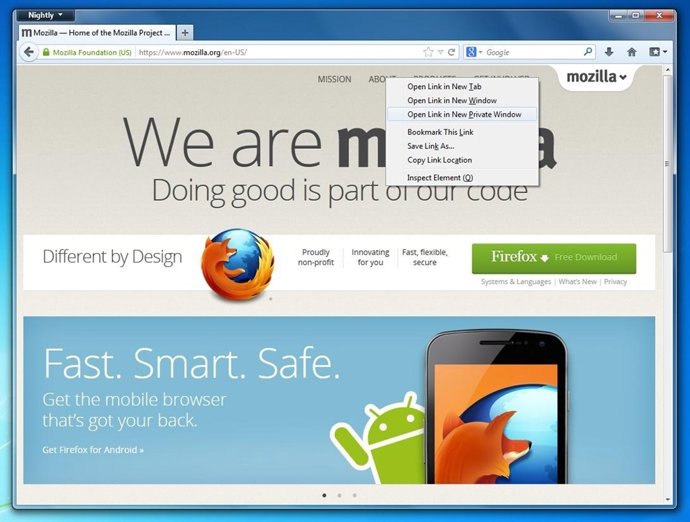 Ventanas de navegación privadas en Firefox