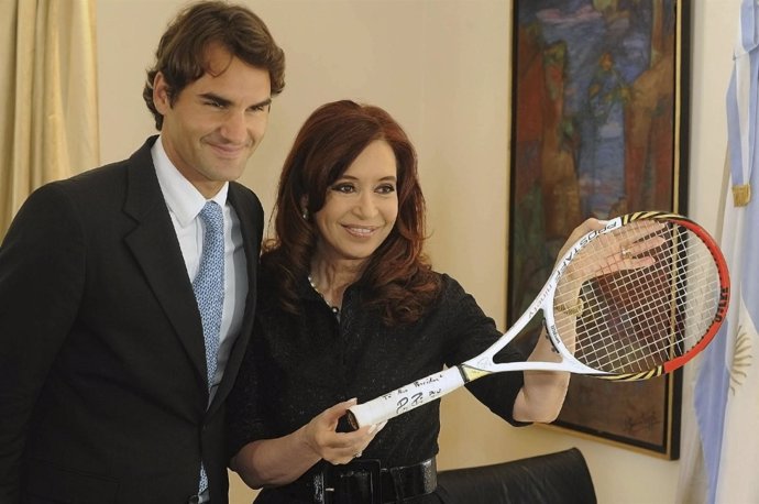 Federer y la presidenta argentina Cristina Fernandez de Kirchner