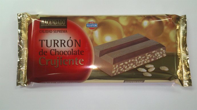 Turrón sin gluten chocolate crujiente Hacendado