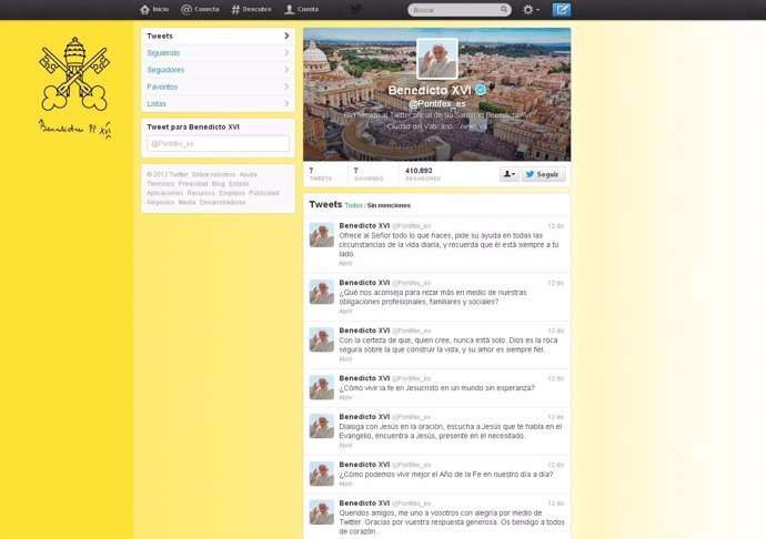 Cuenta de Twitter del Papa en español
