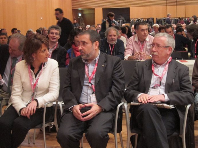 Barcina, Molinero y Toxo en el X Congreso de CCOO de Navarra.