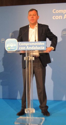 El secretario general del PP-A, José Luis Sanz, hoy en rueda de prensa 