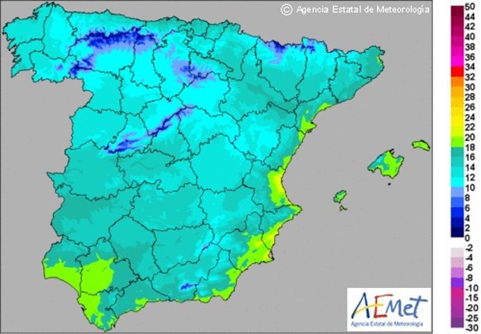 Máximas del sábado, 15 de diciembre, en España