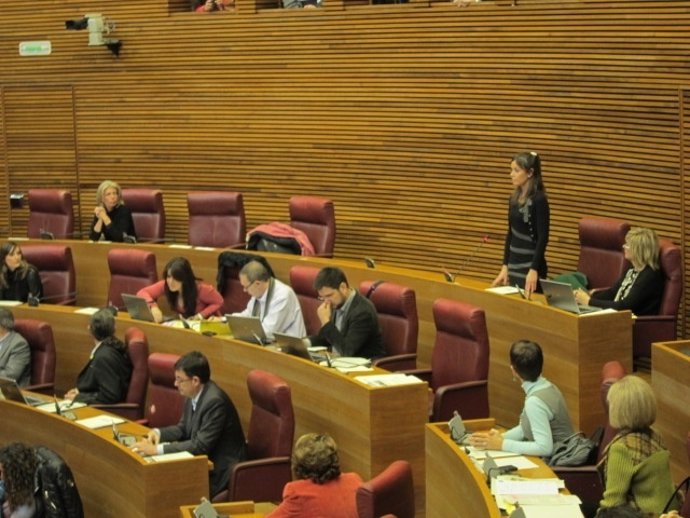 Elisa Díaz, de pie, en las Corts 