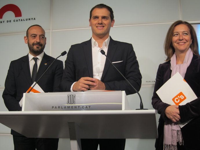 Jordi Cañas, Albert Rivera y Carina Mejías, C's