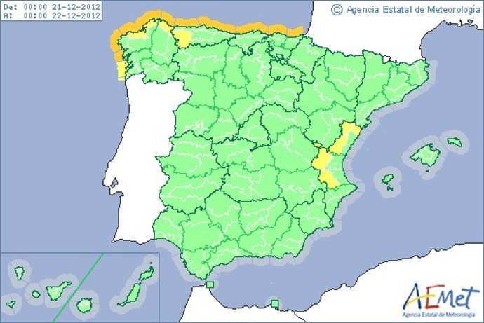 Mapa de alertas del viernes 21 de diciembre
