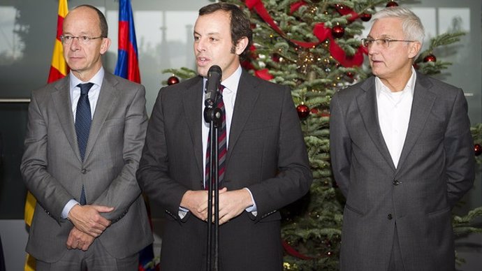El presidente del FC Barcelona, Sandro Rosell, en la comida de Navidad
