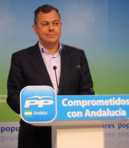 El secretario general del PP-A, José Luis Sanz, hoy en rueda de prensa
