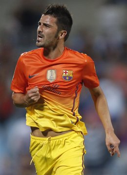David Villa celebra el primer gol ante el Alavés