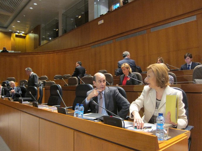 Fernández de Alarcón habla con Rudi en el pleno de las Cortes