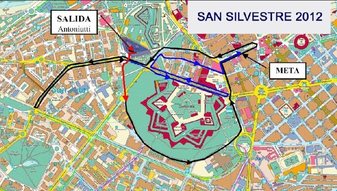 Recorrido de la San Silvestre en Pamplona.