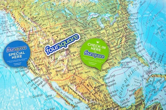 Mapa de Estados Unidos con logotipo de Foursquare