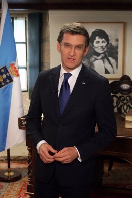 El presidente de la Xunta, Alberto Núñez Feijóo,durante su mensaje de fin de año