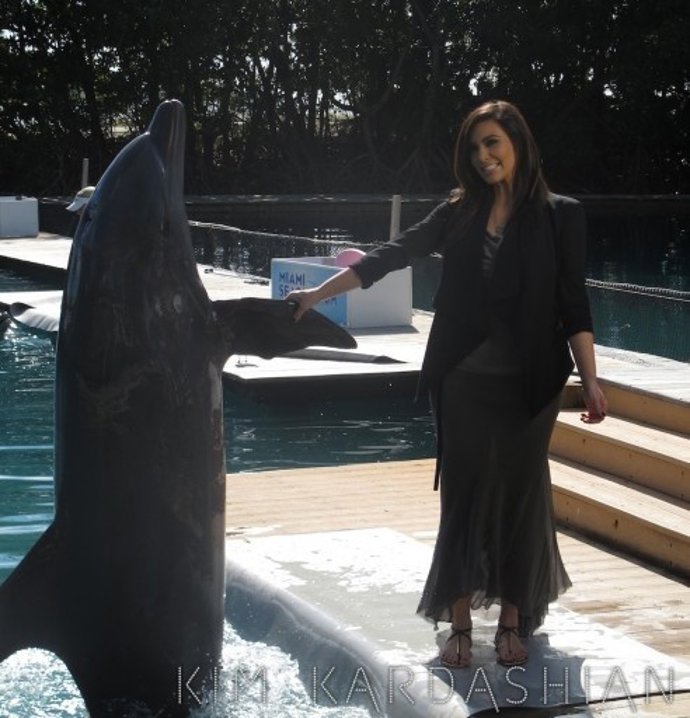 Kim en el acuario con el defín