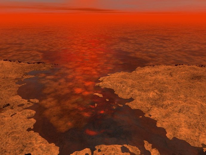 Hielo en los lagos de Titán