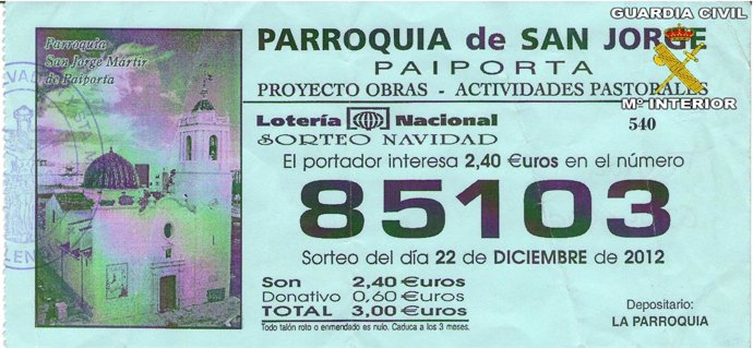 Boleto de lotería falsificado