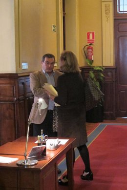 Mercedes Fernández, de espaldas, conversa con Ángel González