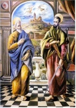 Cuadro titulado San Pedro y San Pablo, pintado en 1940 por Rafael Zabaleta
