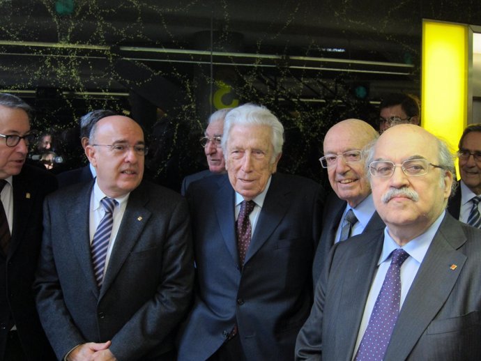 El mecenas Pere Mir con los consellers B.Ruiz y A.Mas-Colell