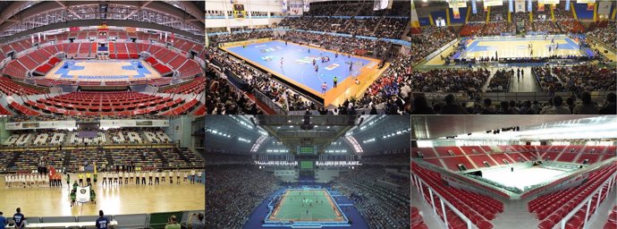 Montaje con las seis sedes del Mundial de balonmano de España 2013