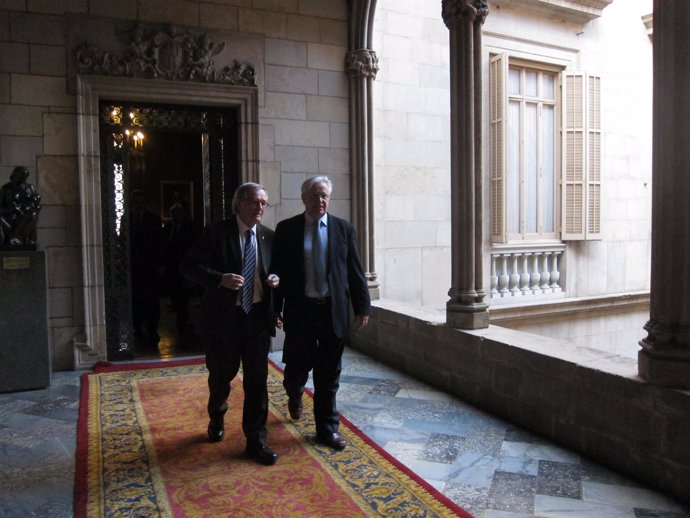 El alcalde de Barcelona, Xavier Trias, y el exalcalde Joan Clos (ONU-Habitat).