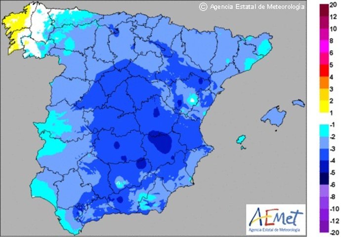 Imagen de la variación de las mínimas previstas para el domingo 13 de enero