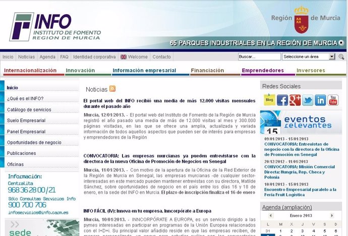 Página web del del Instituto de Fomento de la Región de Murcia 
