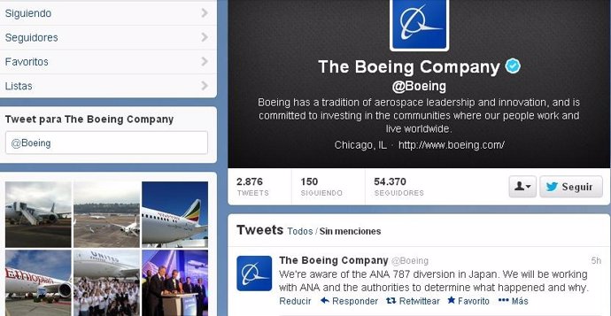 Twitter oficial de Boeing