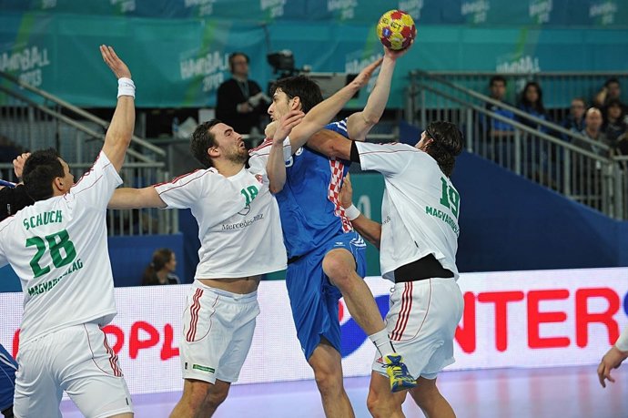 Laszlo Naguy, Kornel Nagy y Schuch, Hungría-Croacia Mundial Balonmano