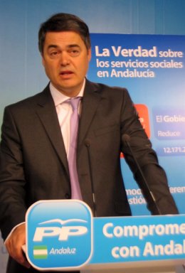 El portavoz parlamentario del PP-A, Carlos Rojas, en rueda de prensa