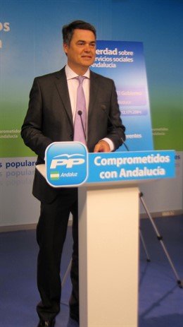 El portavoz parlamentario del PP-A, Carlos Rojas, hoy en rueda de prensa