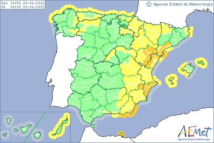 Mapa de alertas para este domingo
