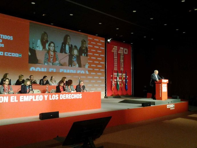Carbonero en la clausura del XI Congreso de CCOO-A, en Sevilla.