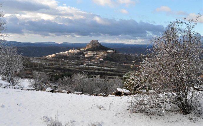 Nieve en Morella (Castellón). Imagen de archivo