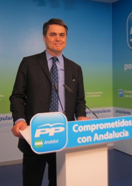 El portavoz parlamentario del PP-A, Carlos Rojas, hoy en rueda de prensa