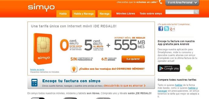 Página web de Simyo