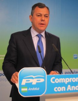 El secretario general del PP-A, José Luis Sanz, hoy en rueda de prensa