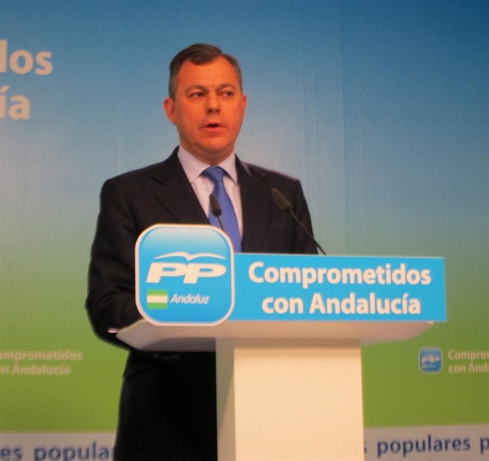 El secretario general del PP-A, José Luis Sanz, hoy en rueda de prensa