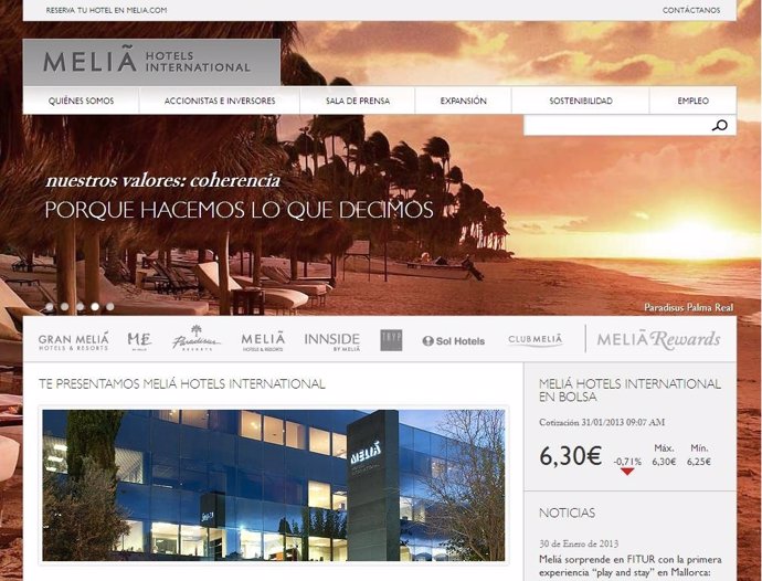 Nueva web Meliá Hotels International 