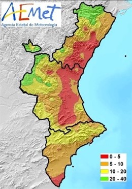 Precipitación acumulada en la Comunitat Valenciana en enero de 2013