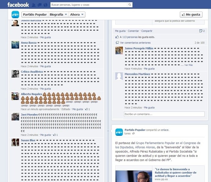 El Facebook del Partido Popular se llena de sobres