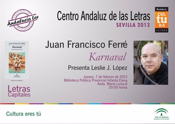 El escritor Juan Francisco Ferré presenta su novela Carnaval