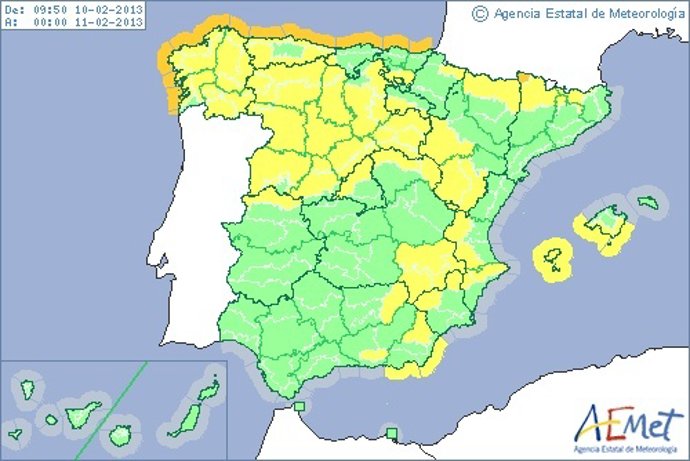 Mapa de avisos meteorológicos para este domingo